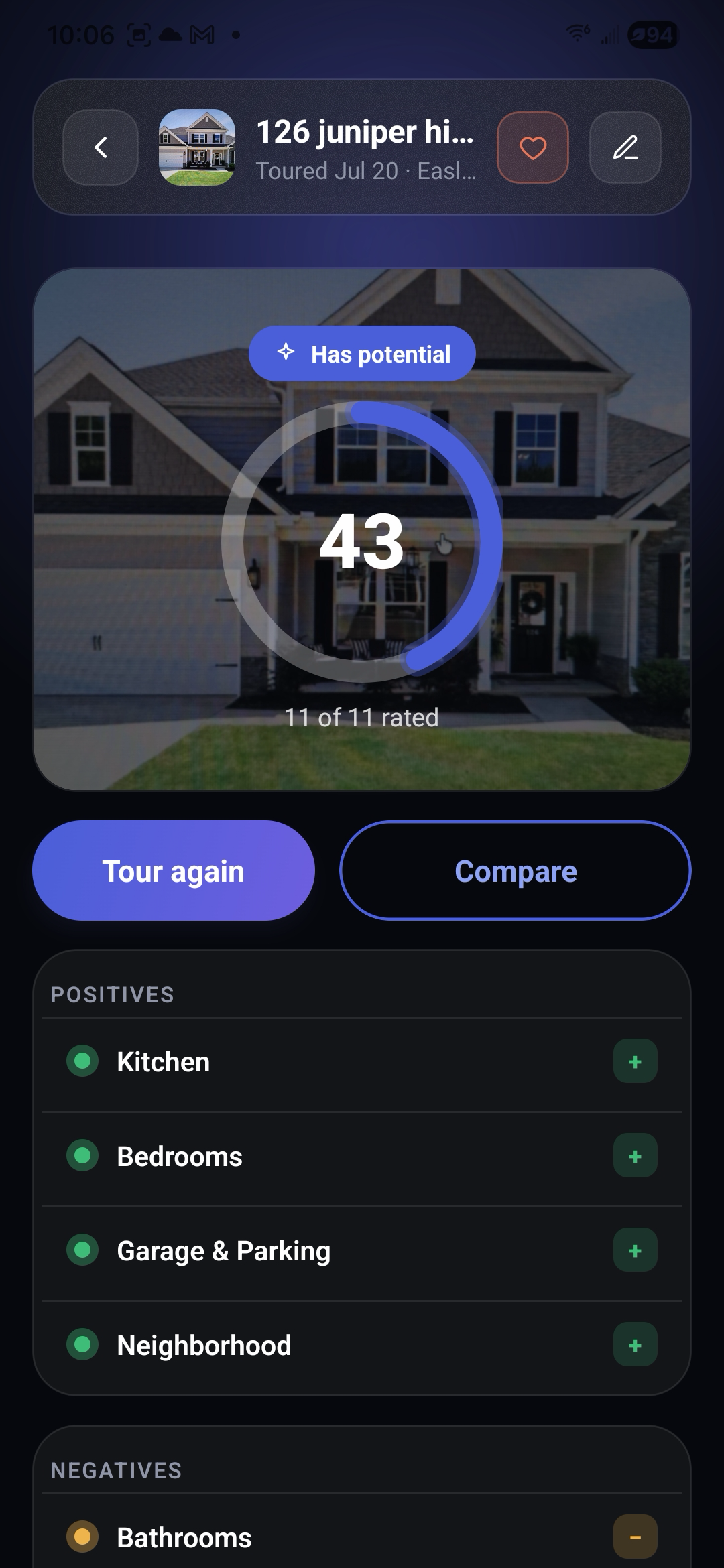 ShowingScore results and score breakdown screen